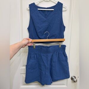 Blue Sleeveless Top and Shorts Set